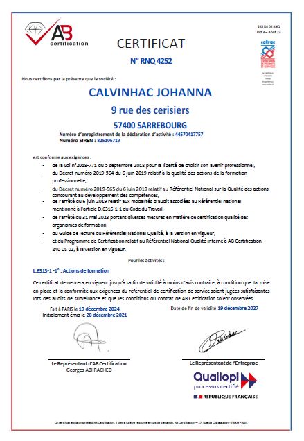 Certificat Qualiopi 2025-2027