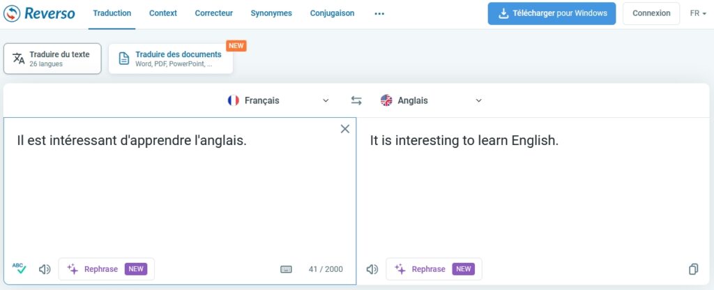 traducteur anglais Reverso